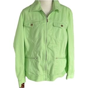 CHAPS Women's Green Denim Trucker Jacket Full Zip Pockets 100% Cotton Classic 2X
